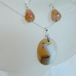 Delikatne beżowo-białe agaty w srebrze, wisior i kolczyki, zestaw - 