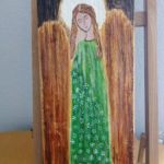 Anioł w zielonej sukience- obraz na desce - zbliżenie na wzór