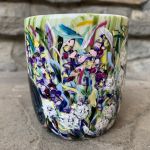 Porcelanowy kubek ręcznie malowany Koty w kwiatach  - 