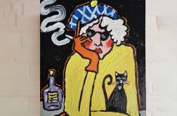 obraz olejny babcia sam na sam z nocą