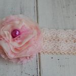 Retro opaska niemowlęca w delikatnym beżu i różu - REZERWACJA - 