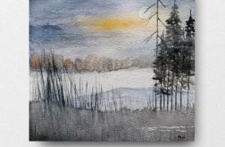 Pejzaż-akwarela formatu 20x20 cm.