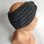 Opaska ręcznie robiona na drutach, ciemna szara, grafitowa. - opaska grafitowa