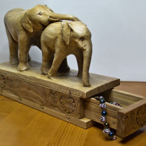 Duża statuetka dwóch słoni z szufladkami
