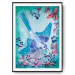 BLUEBERRY BIRD wydruk ilustracji - blueberry bird plakat artystyczny