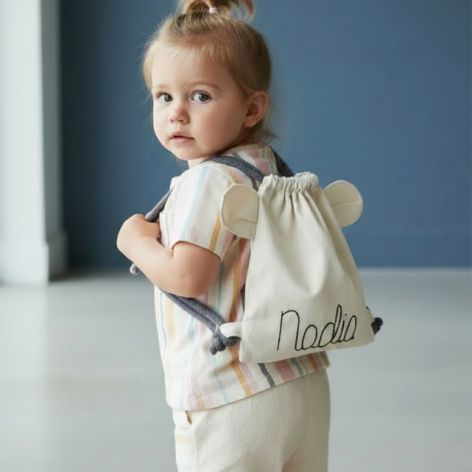 Bawełniany mini plecak miś z imieniem Nadia I