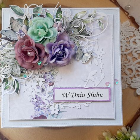 Kartka ślubna w fioletach