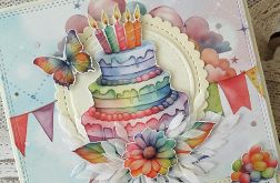Kartka urodzinowa z tęczowym tortem, gotowa