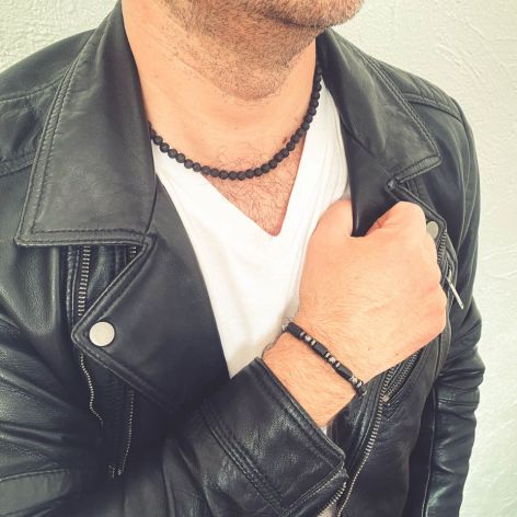 Naszyjnik męski z lawy wulkanicznej l311