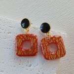 "Elektra II" - kolczyki z gliny polimerowej. - energia złota i czerwieni