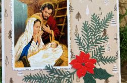 kartka bożonarodzeniowa ze św. Rodziną w szopce