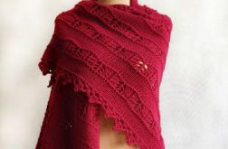 Gruba, mięsista chusta, ręcznie robiona na drutach, bordowa