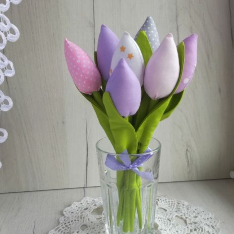 Tulipany z bawełny bukiet Dzień Matki ozdoba