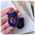 Kolczyki sutasz soutache Folk granatowe  - Boho