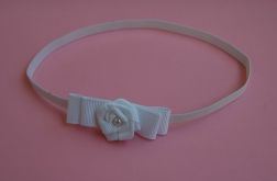Opaska niemowlęca - Biała kokardka z różyczką