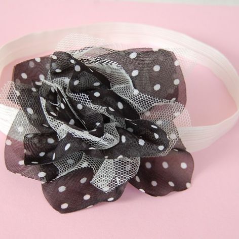 Retro opaska niemowlęca "Groszki z tiulem"