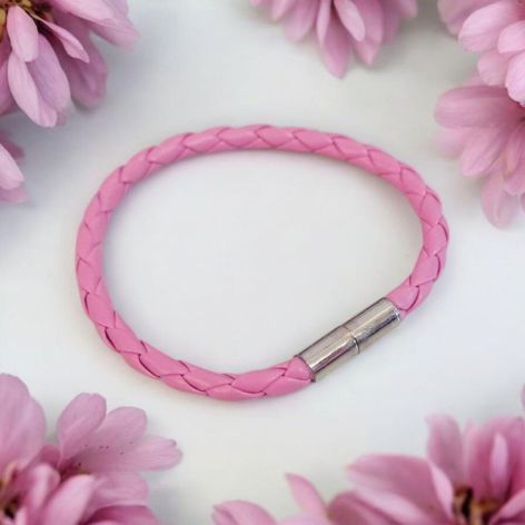 Bransoletka pleciony rzemyk róż