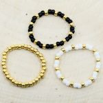 Zestaw 3 pierścionki elastyczne koraliki gumka czarno-biało-złote - 2