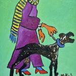 Obraz ręcznie malowany babcia z pieskiem art - 