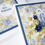 Kartka URODZINOWA z niebieskimi różami - Niebiesko-kremowa kartka urodzinowa z kwiatami
