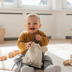 Bawełniany mini plecak miś z imieniem Wojtuś I