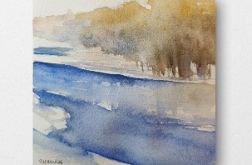 Pejzaż-akwarela formatu 15/15 cm.