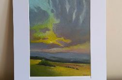 Pejzaż-praca pastelami olejnymi w ramie