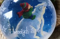 065,Bombka decoupage z misiem i kolędą