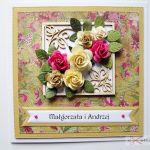 Kartka ROCZNICA ŚLUBU beżowo-różowa - Kartka na rocznicę ślubu z różami
