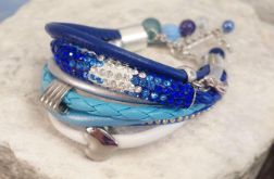 Bransoletka rzemykowa niebieska cyrkonie