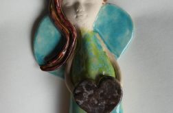 Aniołek ceramiczny turkusowo-zielony