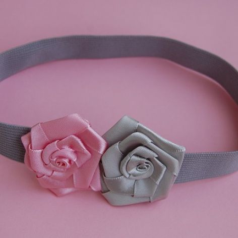 Opaska niemowlęca "Róż z szarym"