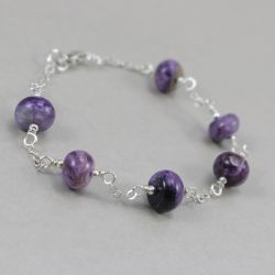 Czaroit i srebro - bransoletka łańcuszek