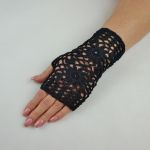 Rękawiczki, mitenki handmade czarne - ażurowe rękawiczki
