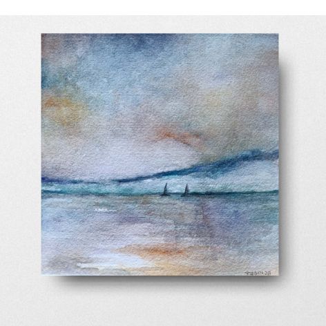 Morze-akwarela formatu 20/20 cm. 