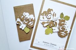 Kartka NA ŚLUB biało-brązowa z różami