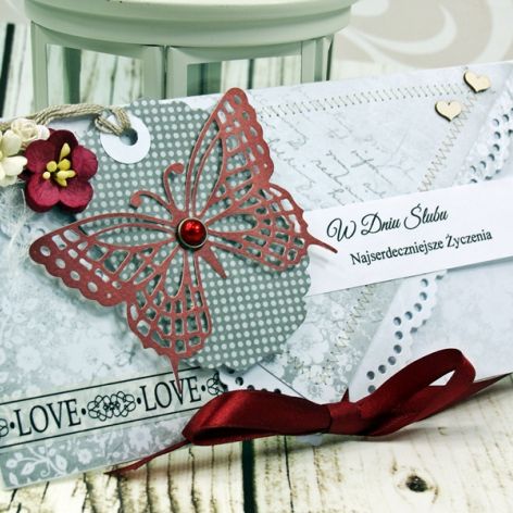 Kopertówka ślubna-bordowy motyl