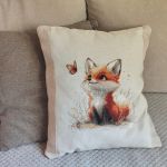 Poszewka z haftem liska do poduszki dekoracyjnej - 