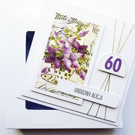 Kartka na urodziny ręcznie robiona z bzem