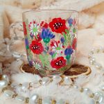 Ręcznie malowana szklanka maki chabry i stokrotki - Ręcznie malowane