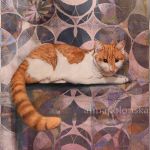 “Bursztynowy kot II”, autorski plakat A3, sygnowany - pełna grafika