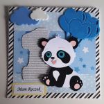 Kartka na Roczek miś panda nebieska - 