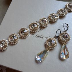 komplet biżuterii z kryształów Swarovski oraz koralików gold komplet biżuterii z kryształów Swarovski oraz koralików gold