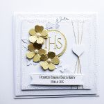 Elegancka kartka komunijna ręcznie robiona - Biało-złocista kartka komunijna handmade
