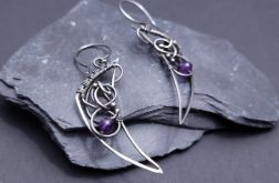 Srebrne kolczyki wire wrapping z ametystem – ręcznie robiona biżuteria artystyczna