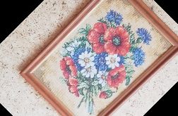 Obraz haftowany kwiaty za szkłem