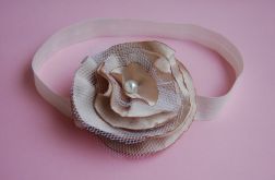 Retro opaska niemowlęca w delikatnym beżu i bieli