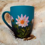 Sikorka modraszka w kwiatach kubek ręcznie malowany 300 ml. - 