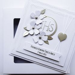 Kartka na Komunię z kwiatami ręcznie robiona