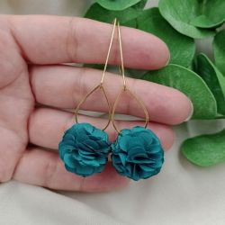 Długie butelkowe szmaragdowe kolczyki kwiaty